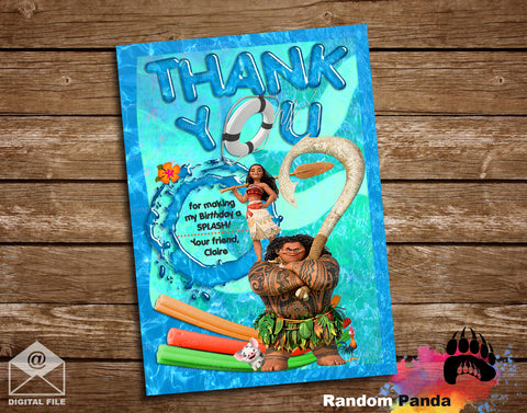 Moana and Maui Pool Party or Beach Party Thank You Card