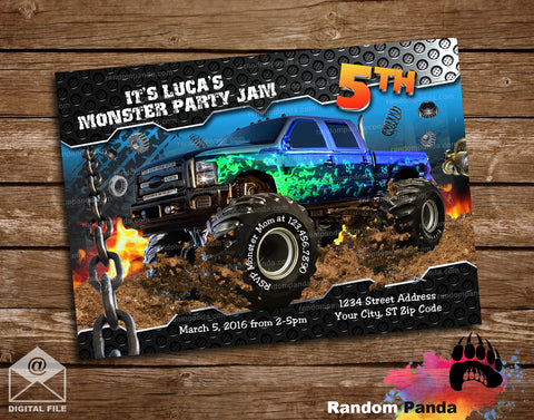 Monster Truck Muddin Birthday Party Invitation