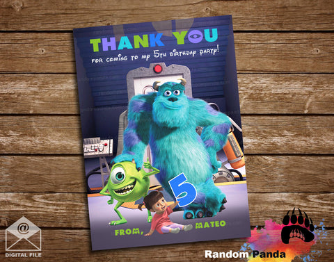 Monsters Inc Party Thank You Card