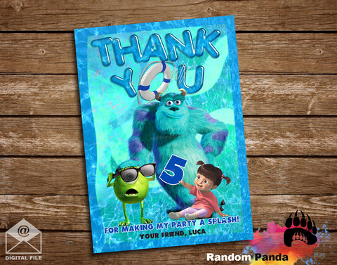 Monsters Inc Water Party Thank You Card