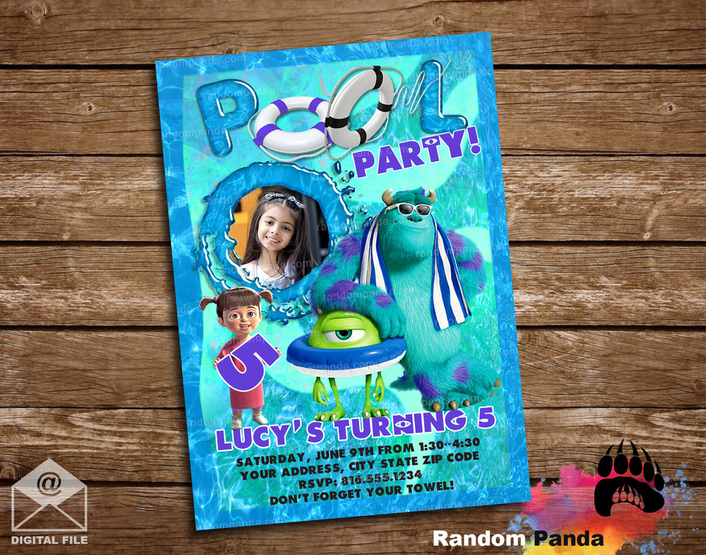 monsters inc invitations Monsters Inc Purple Pool Party Invitation