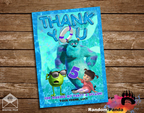 Monsters Inc Water Party Purple Thank You Card
