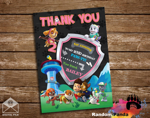 Pink Paw Patrol Dog Party Thank You card