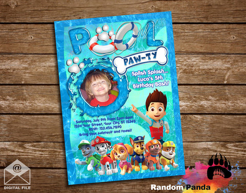 Paw Patrol Ryder Puppies Pool Party Invitation
