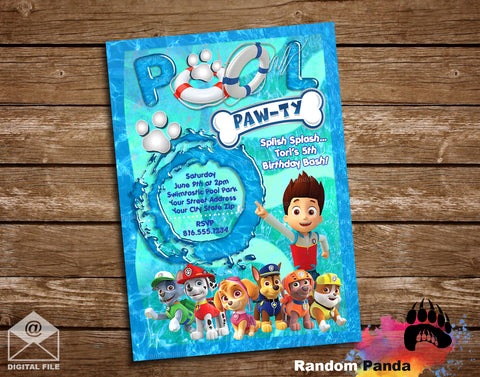 Paw Patrol Ryder Dogs Pool Party Invitation