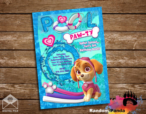 Paw Patrol Skye Dog Pool Party Invitation