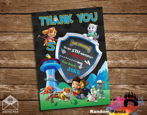 Paw Patrol Dog Party Thank You card