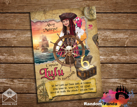 Pink Pirate Costume Party Invitation, Treasure Chest Invite