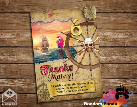 Pink Pirate Party Treasure Thank You Card