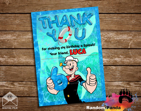 Popeye Pool Party Thank You Card