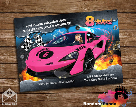 Hot Pink Funny Racecar Party Invitation