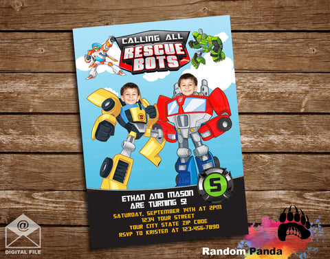 Funny Rescue Bots Twins Double Party Invitation