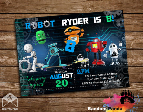 Skater Robot and Droids Party Invitation