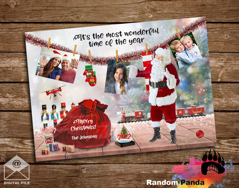 Santa Hanging Photos and Decorations Christmas Card