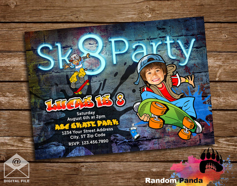 Funny Skateboard Skater Party Invitation