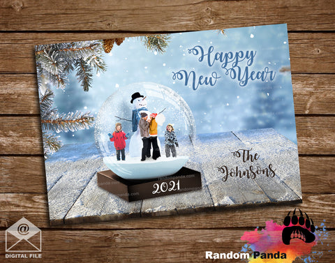 Funny New Year Card, Family Trapped in a Snow globe