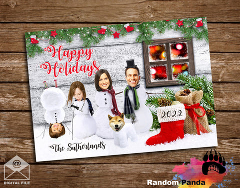 Funny Christmas Card, Snowman Family Holiday