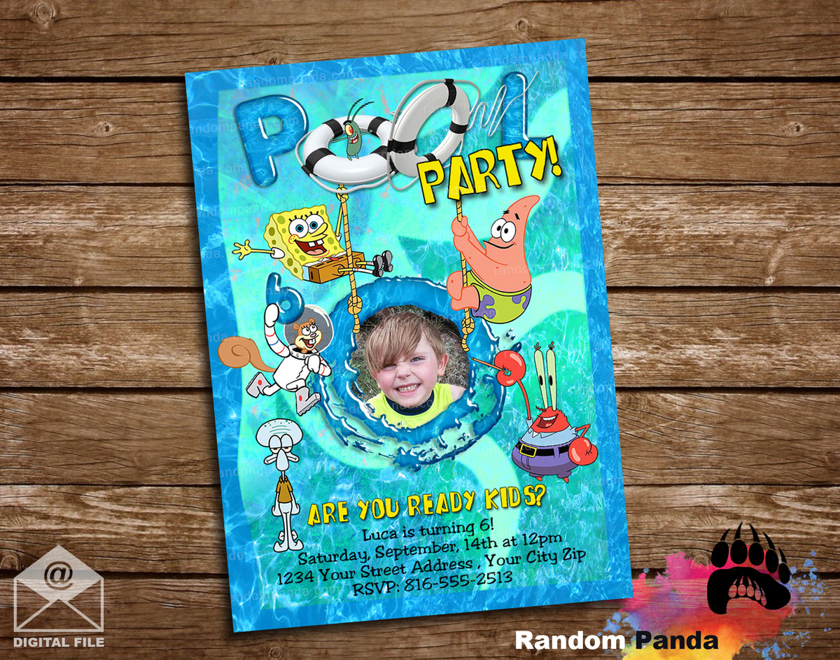 Spongebob and Patrick Pool Party Invitation – Random Panda