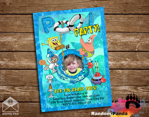 Spongebob and Patrick Pool Party Invitation