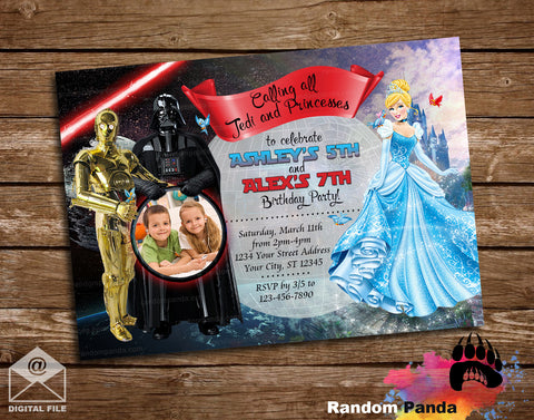 Star Wars & Cinderella Twins Party Invitation