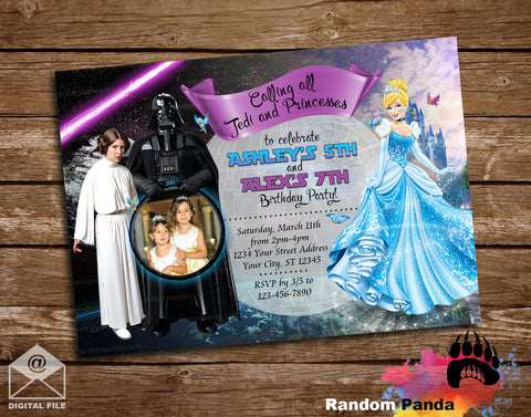Star Wars & Cinderella Double Twins Party Invitation