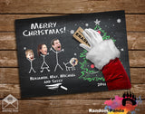 Funny Christmas Card, Santa Erasing Stick Family on Chalkboard