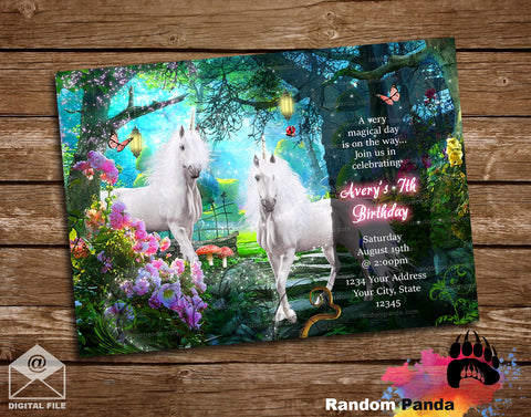 Unicorn Invitation, Enchanted Forest Party Invite